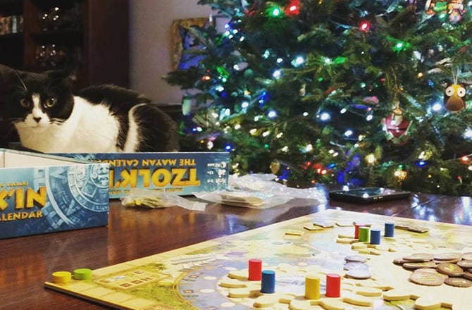 Cat with Christmas tree