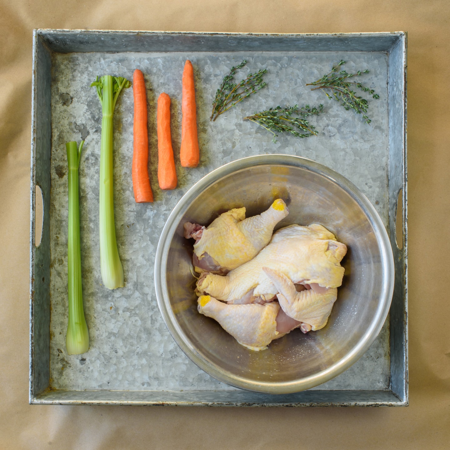 celery carrots herbs raw chicken