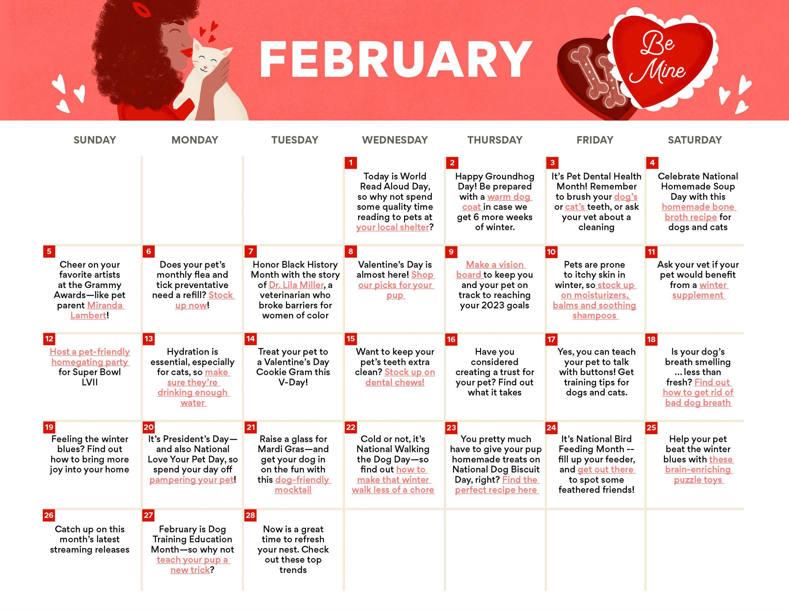 February calendar in desktop view