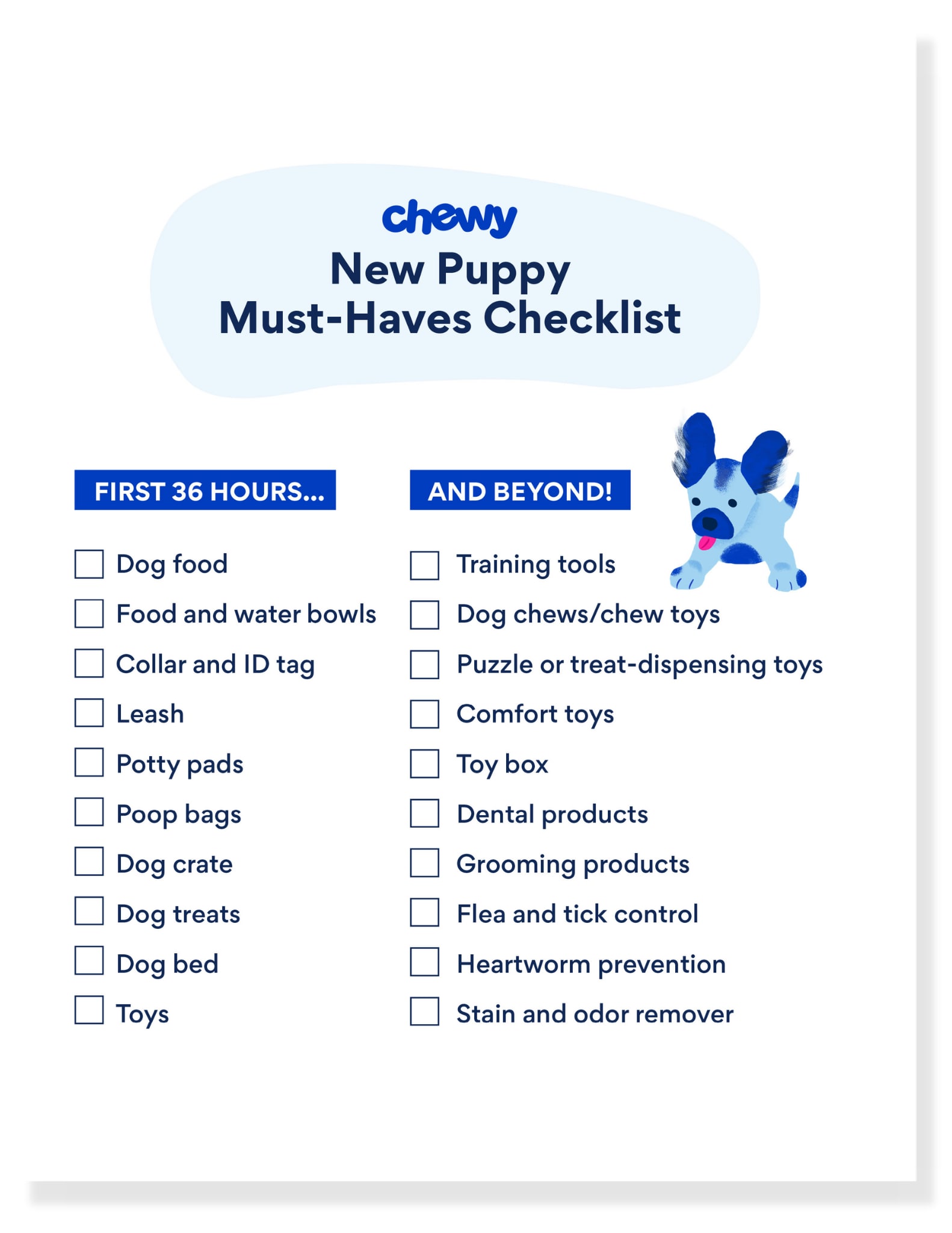 new puppy printables: new puppy essentials checklist