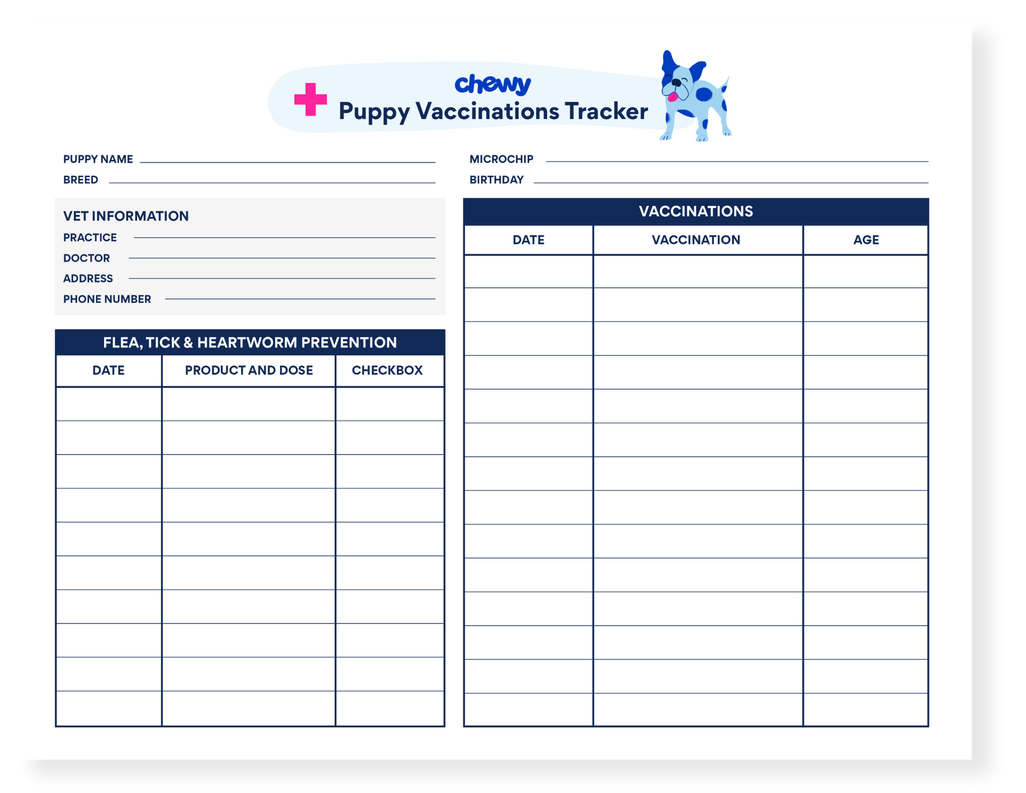 new puppy printables: vaccinations tracker