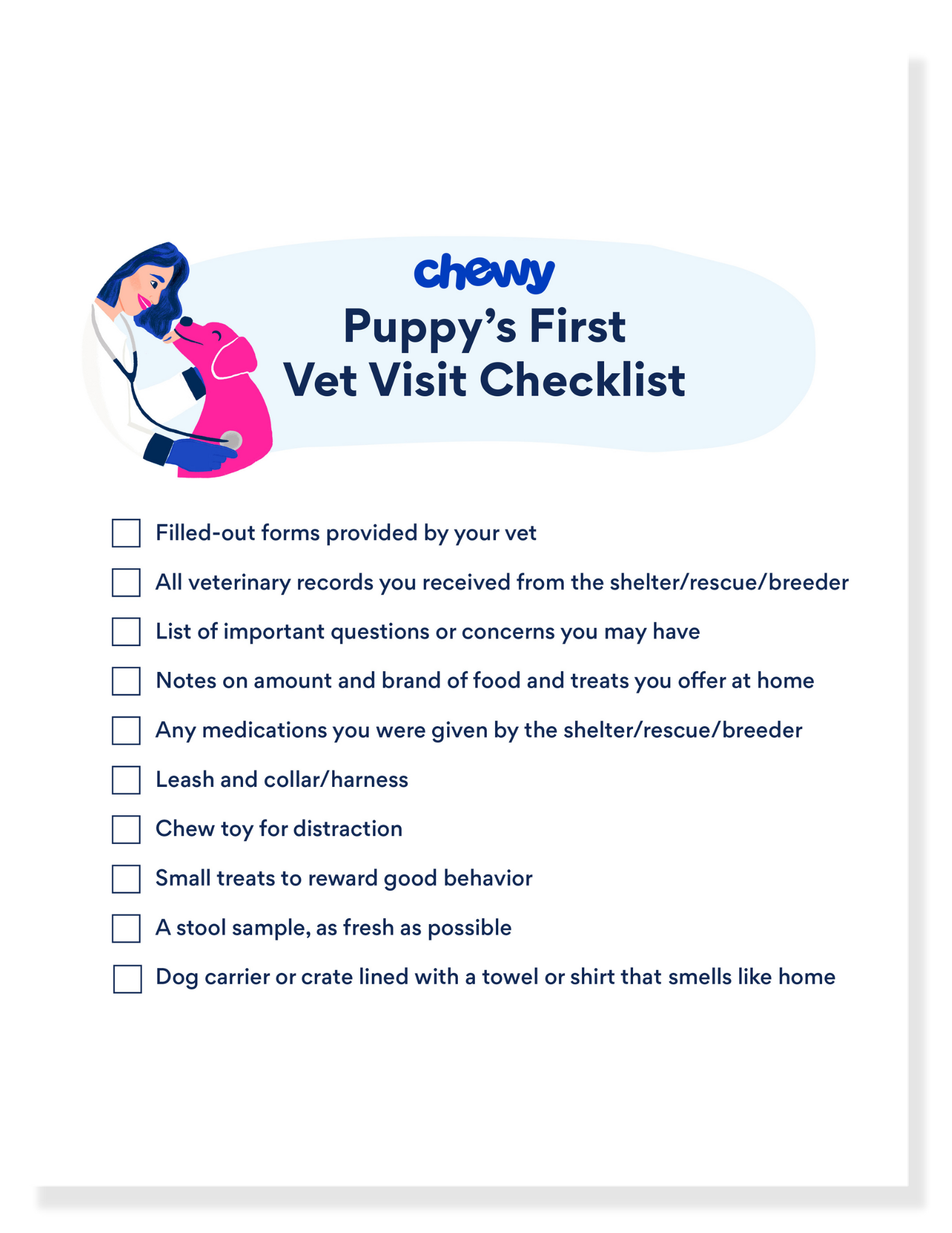 new puppy printables: puppy's first vet checklist