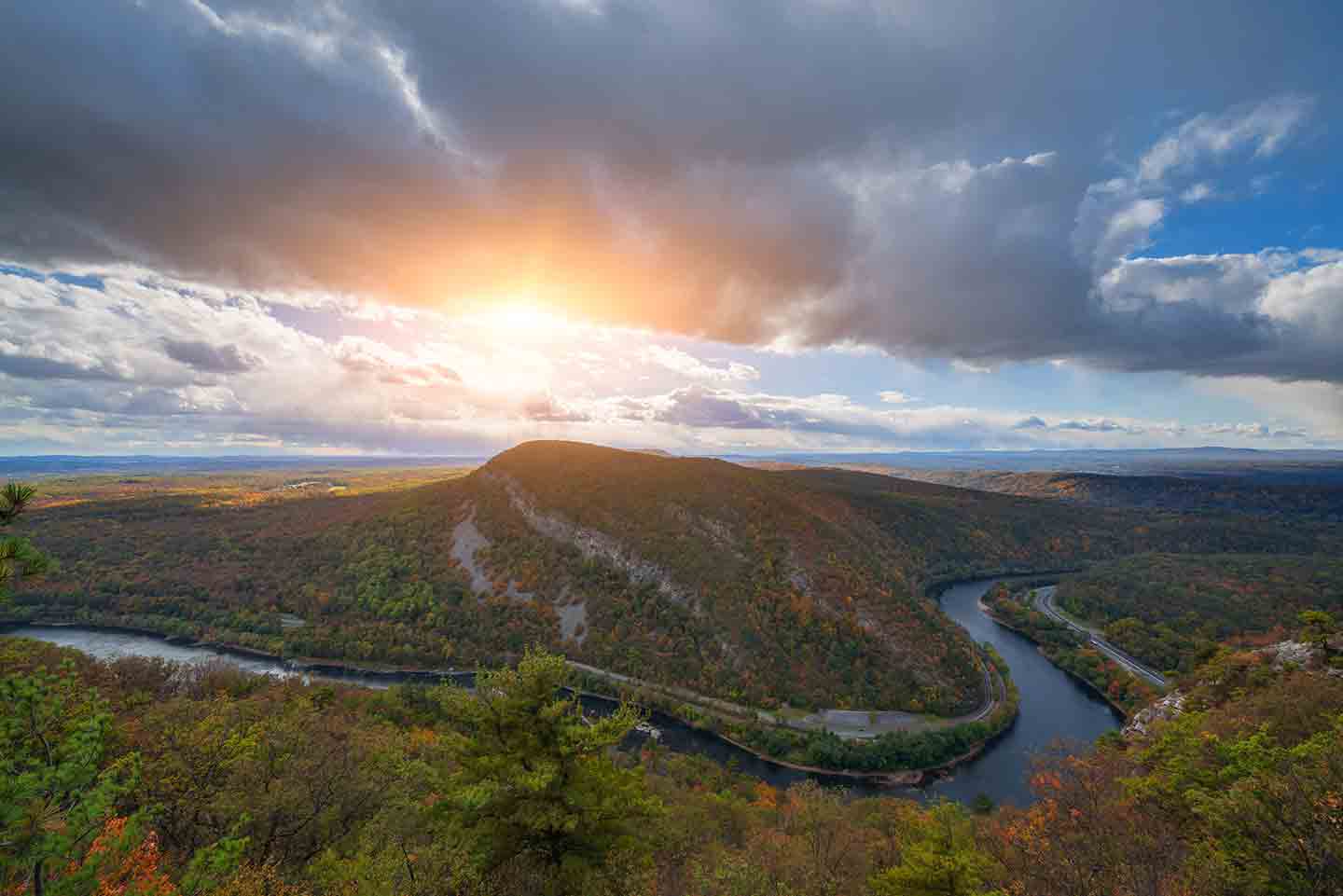 Photo of a sunrise over Mount Tammany