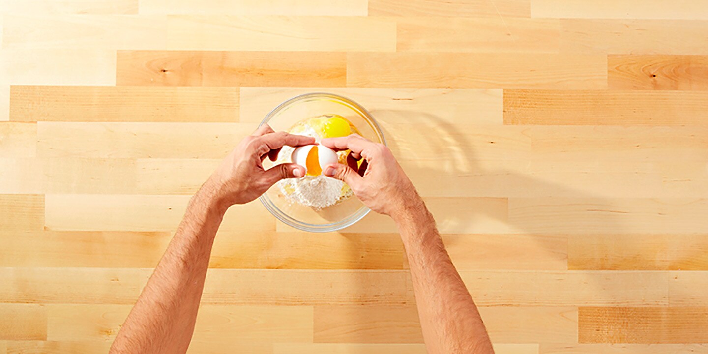 Add flour, salt, eggs and peanut butter into a large bowl and mix until smooth.