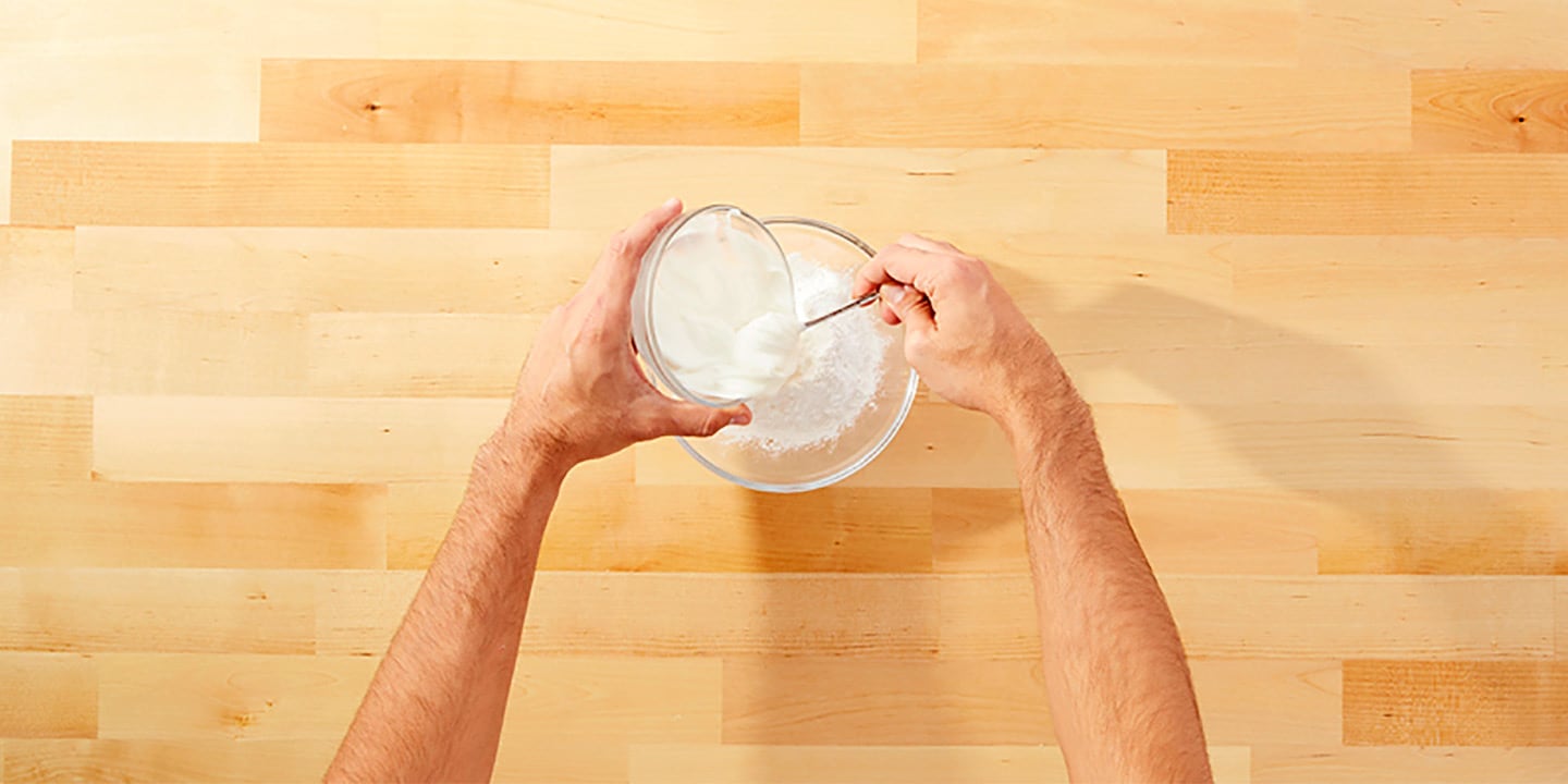 While the cookies are baking, add tapioca starch and yogurt into a large mixing bowl and stir until creamy.